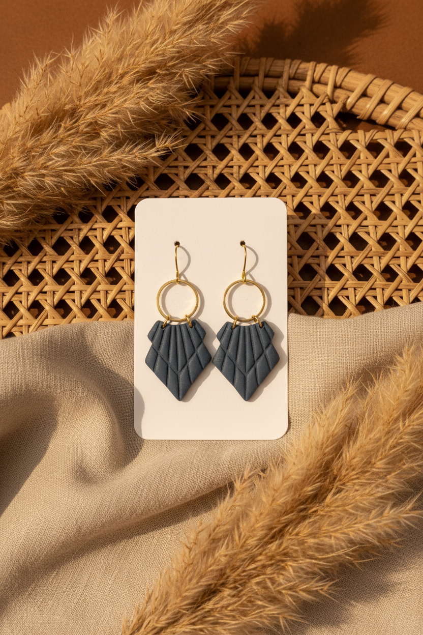 Geometric Clay Drop Earrings — Slate