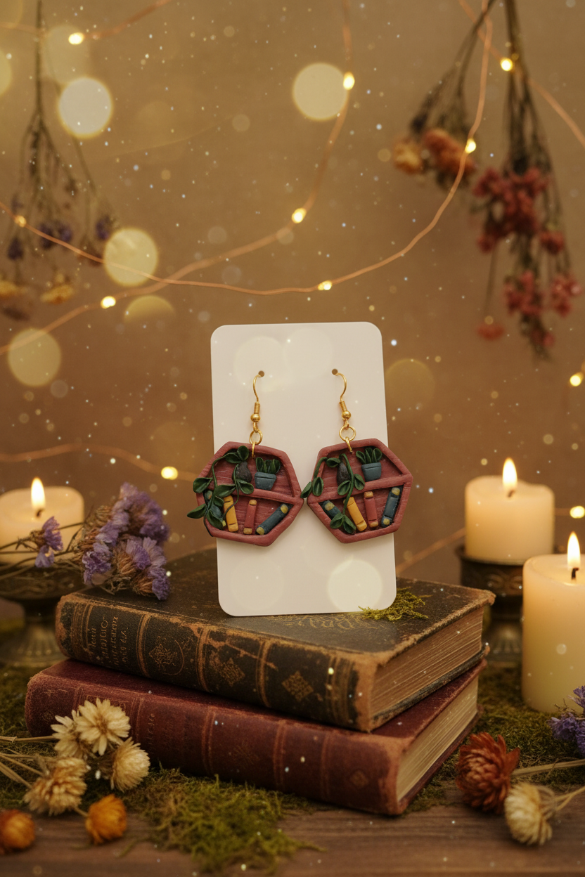 Bookshelf Earrings — Fantasy Boho Background