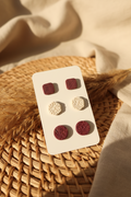 Textured Clay Stud Set — Burgundy & Cream