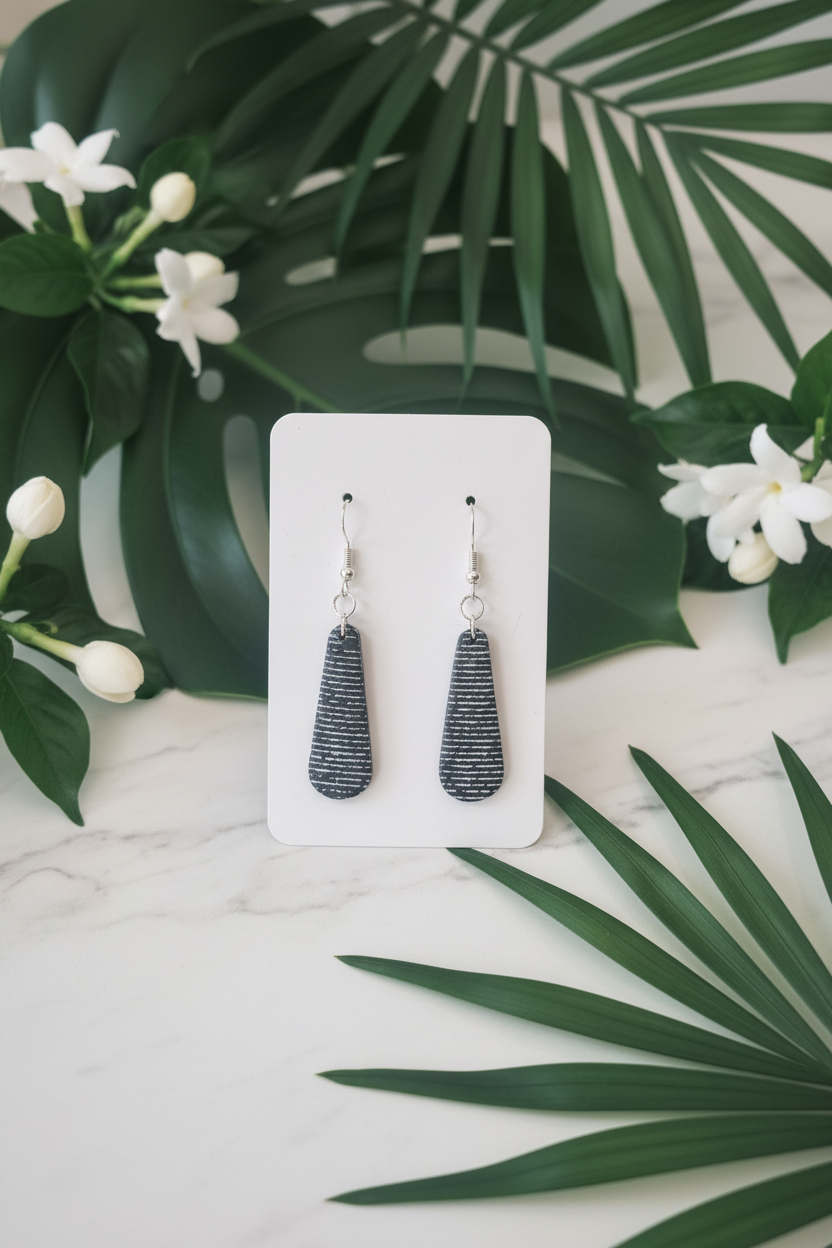 Textured Clay Teardrop Earrings — Charcoal
