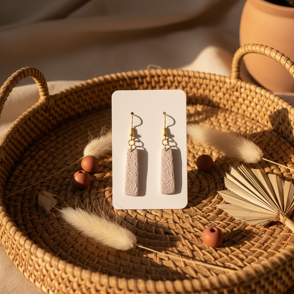 Textured Clay Bar Drop Earrings — Taupe