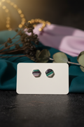 Striped Hexagon Clay Stud Earrings — Teal & Navy