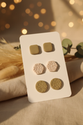 Textured Clay Stud Set — Olive & Cream