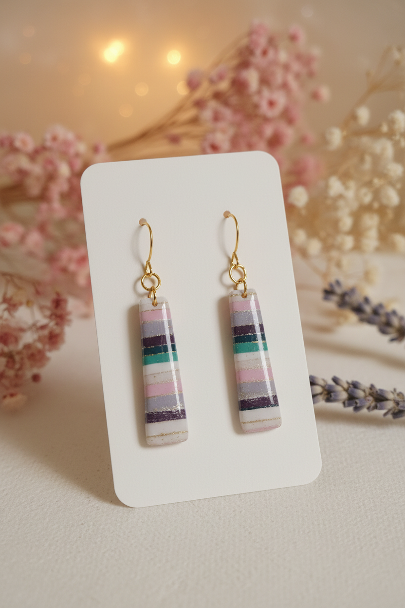 Striped Clay Bar Drop Earrings — Pastel