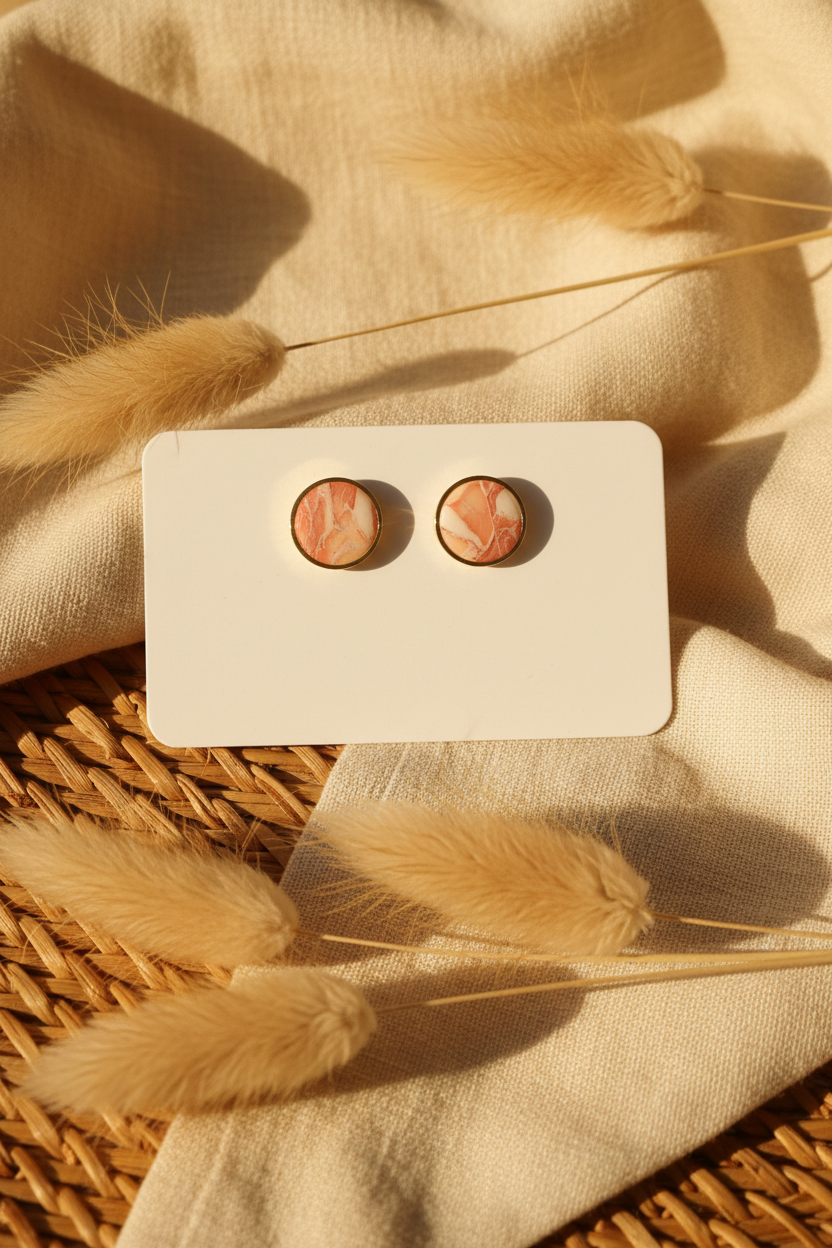 Peach Marbled Stud Earrings — Boho Background