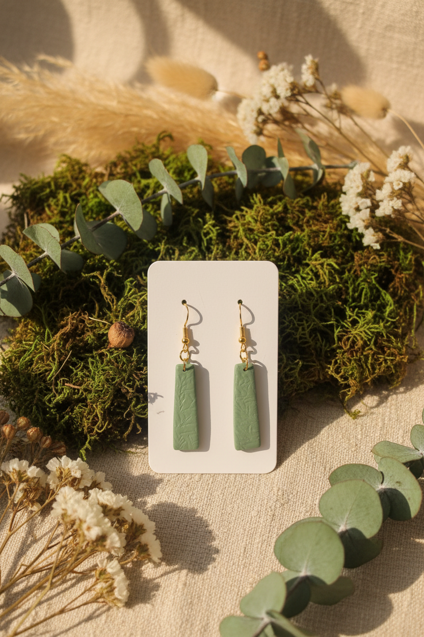 Textured Clay Bar Drop Earrings — Sage