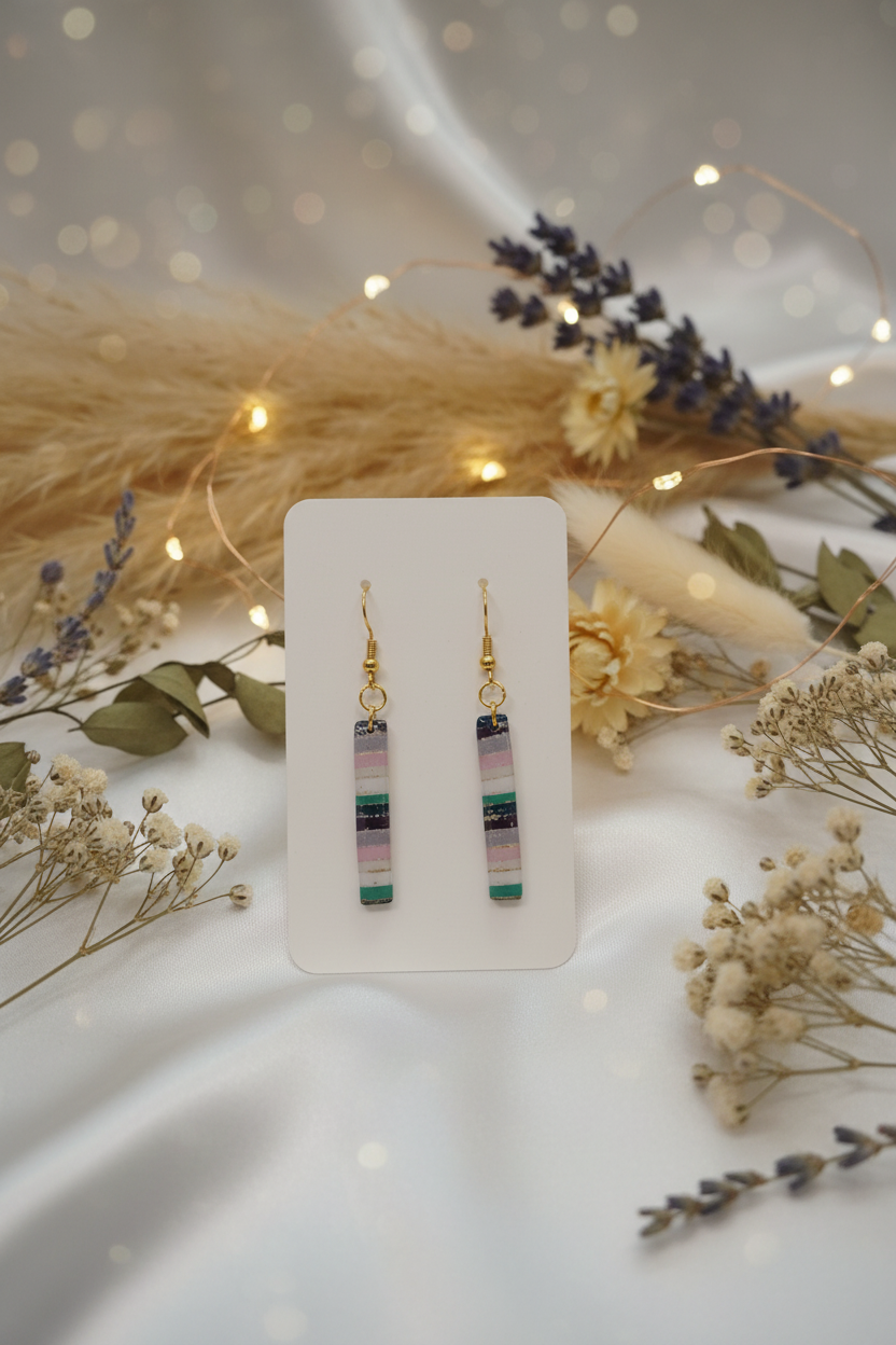 Slim Striped Clay Bar Drop Earrings — Pastel