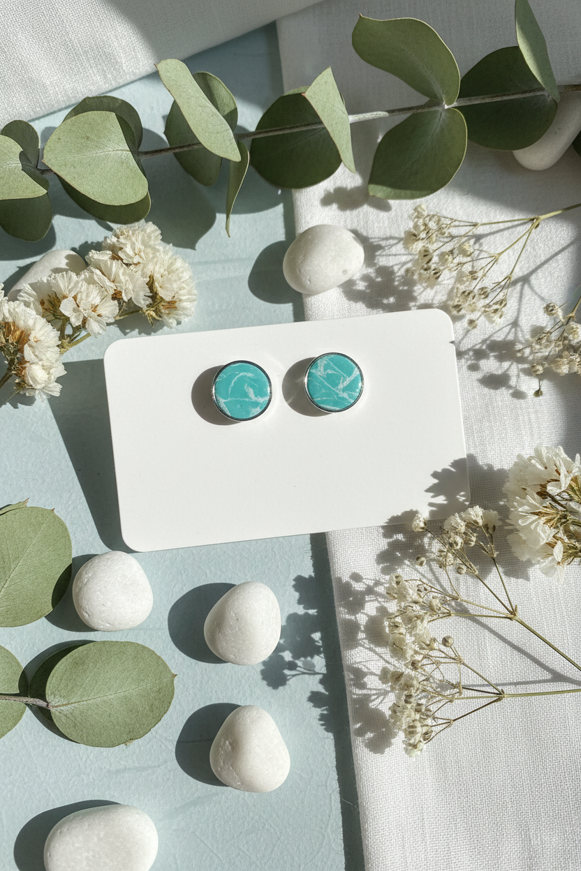 Teal Stud Earrings — Fresh Boho Background