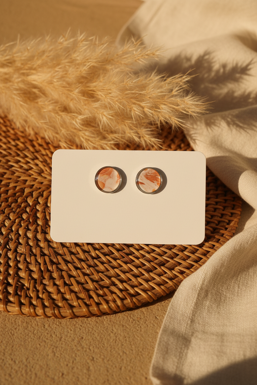 Marbled Circle Clay Stud Earrings — Peach