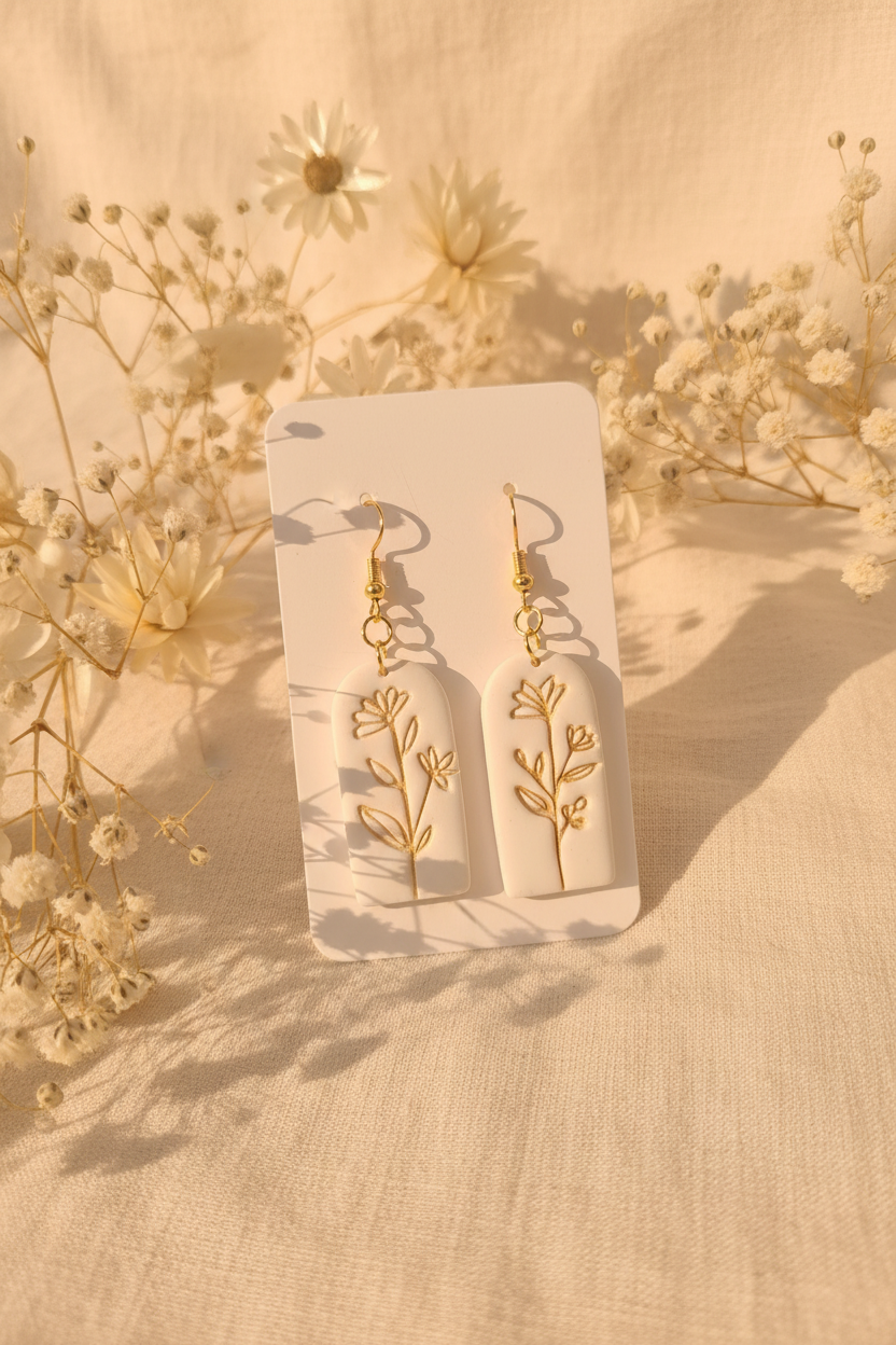 White Botanical Earrings — Dreamy Background